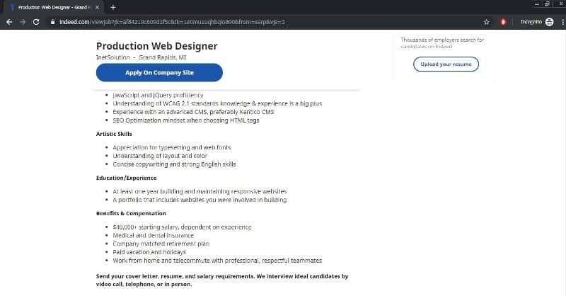 website designer job