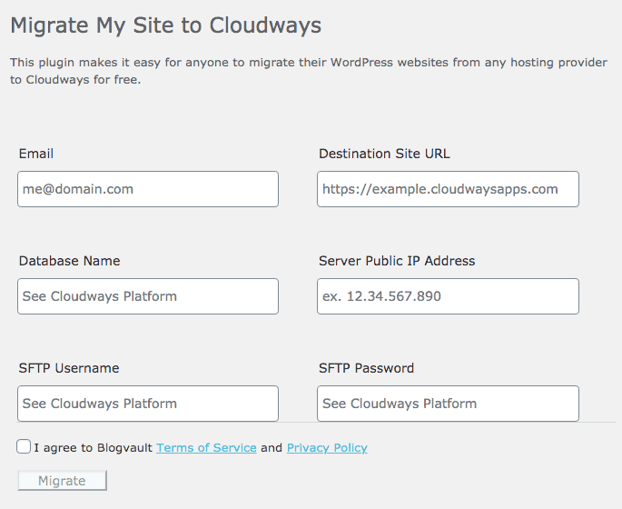 settings needed to migrate to cloudways