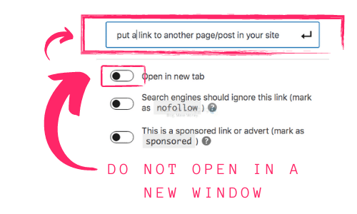 how to insert an internal link in WordPress block editor