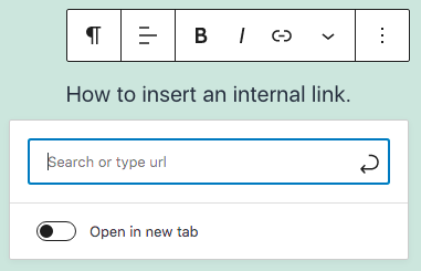how to insert an internal link in the block editor