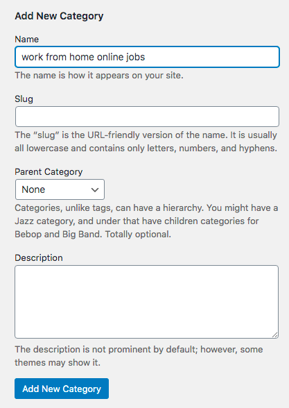 how to name a category in wordpress