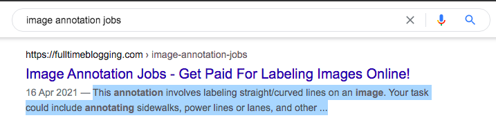 example of what google shows in the meta description