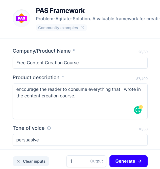 PAS Framework example input