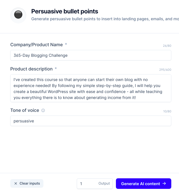 example on how to use the persuasive bullet points
